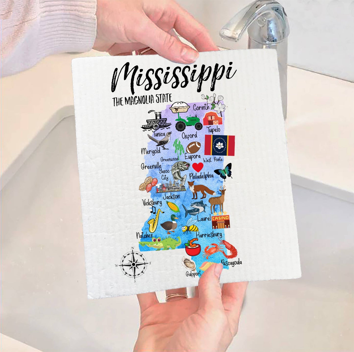 Set of 2 - Mississippi State Map Souvenir SWEDISH DISH CLOTH