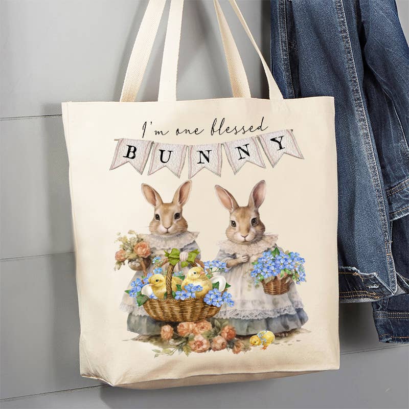 Easter Victorian One Bless Bunny 12 oz Canvas Tote Bag