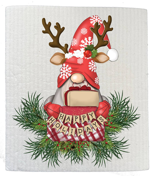 Set of 2 -  Christmas Gnome Reindeer SWEDISH DISH CLOTH