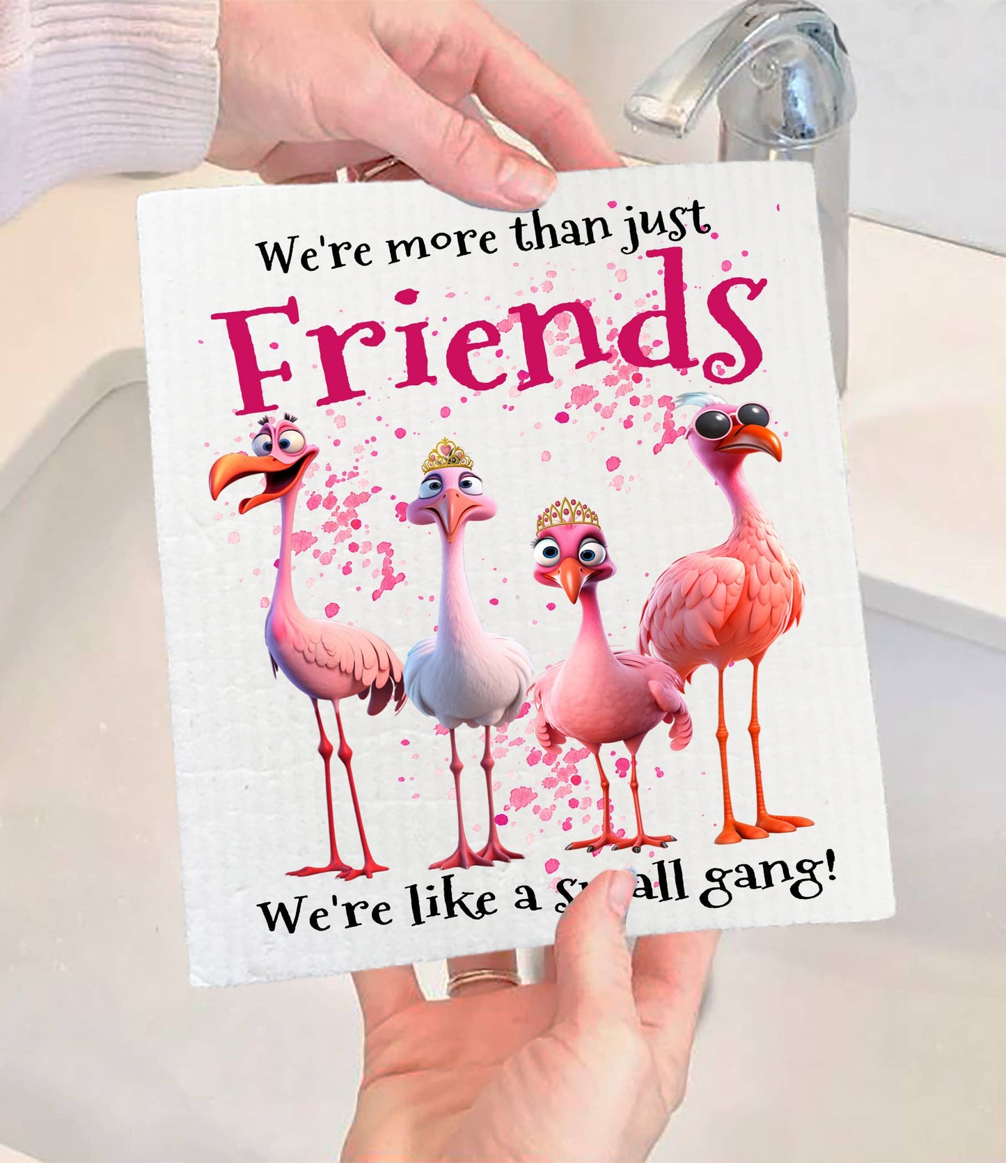Set of 2 - Flamingos Friends Small Gang Funny SWEDISH DISH CLOTH