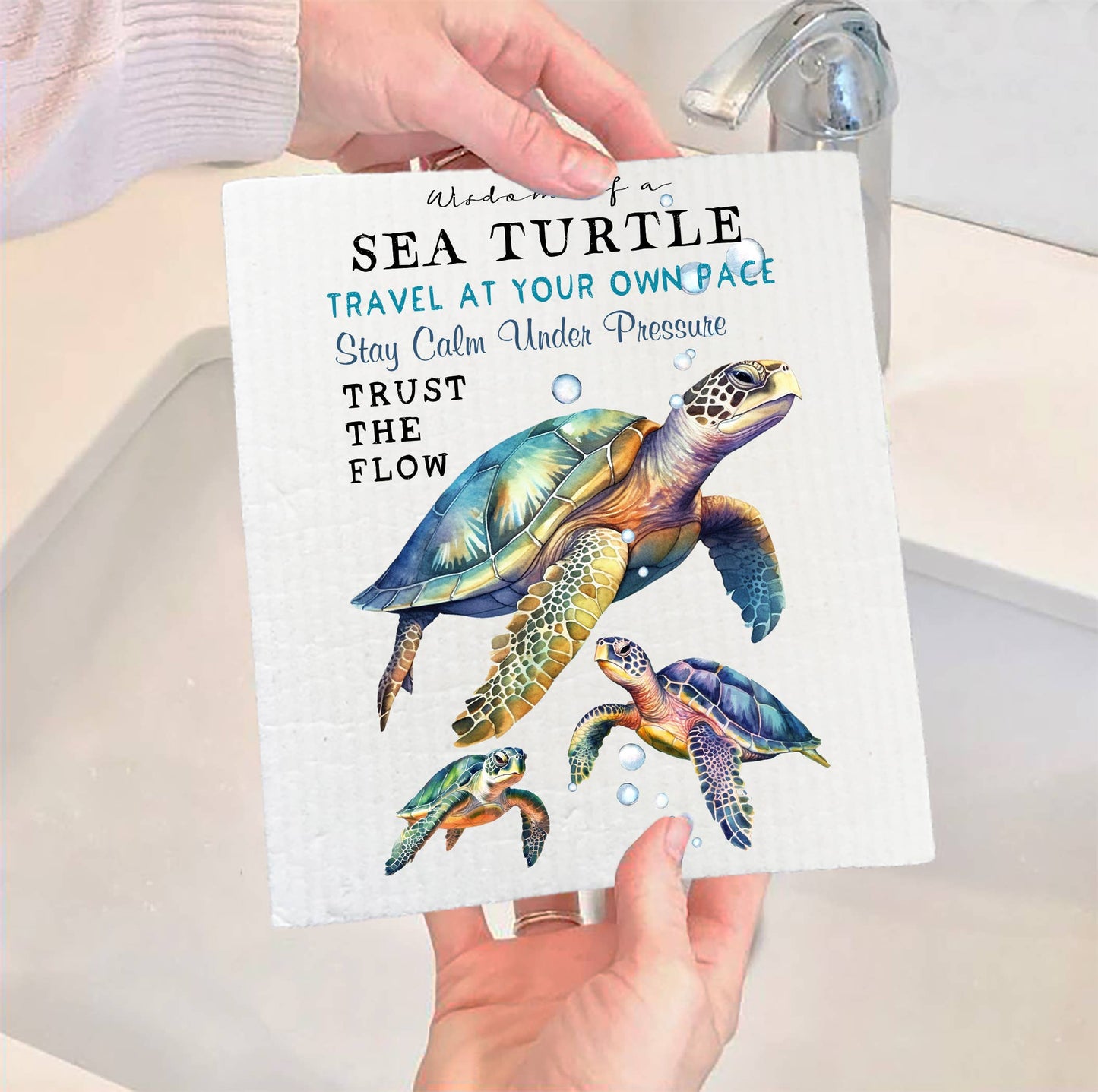 Set of 2 - Coastal Sea Turtle Wisdom Ocean SWEDISH DISH CLOTH