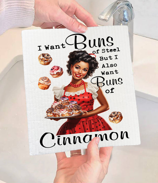 Set of 2 -  Buns of Steel Buns of Cinnamon Funny SWEDISH DISH CLOTH