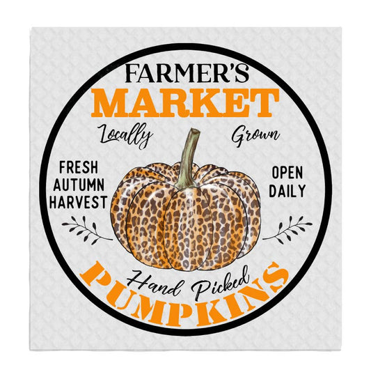 Set of 2 -  Fall Autumn Farmer Market Leopard Pumpkin SWEDISH DISH CLOTH