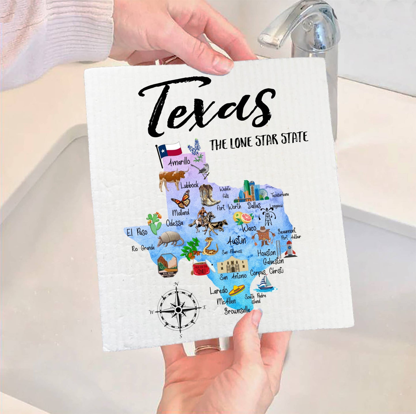 Set of 2 -  Texas State Map Souvenir  SWEDISH DISH CLOTH