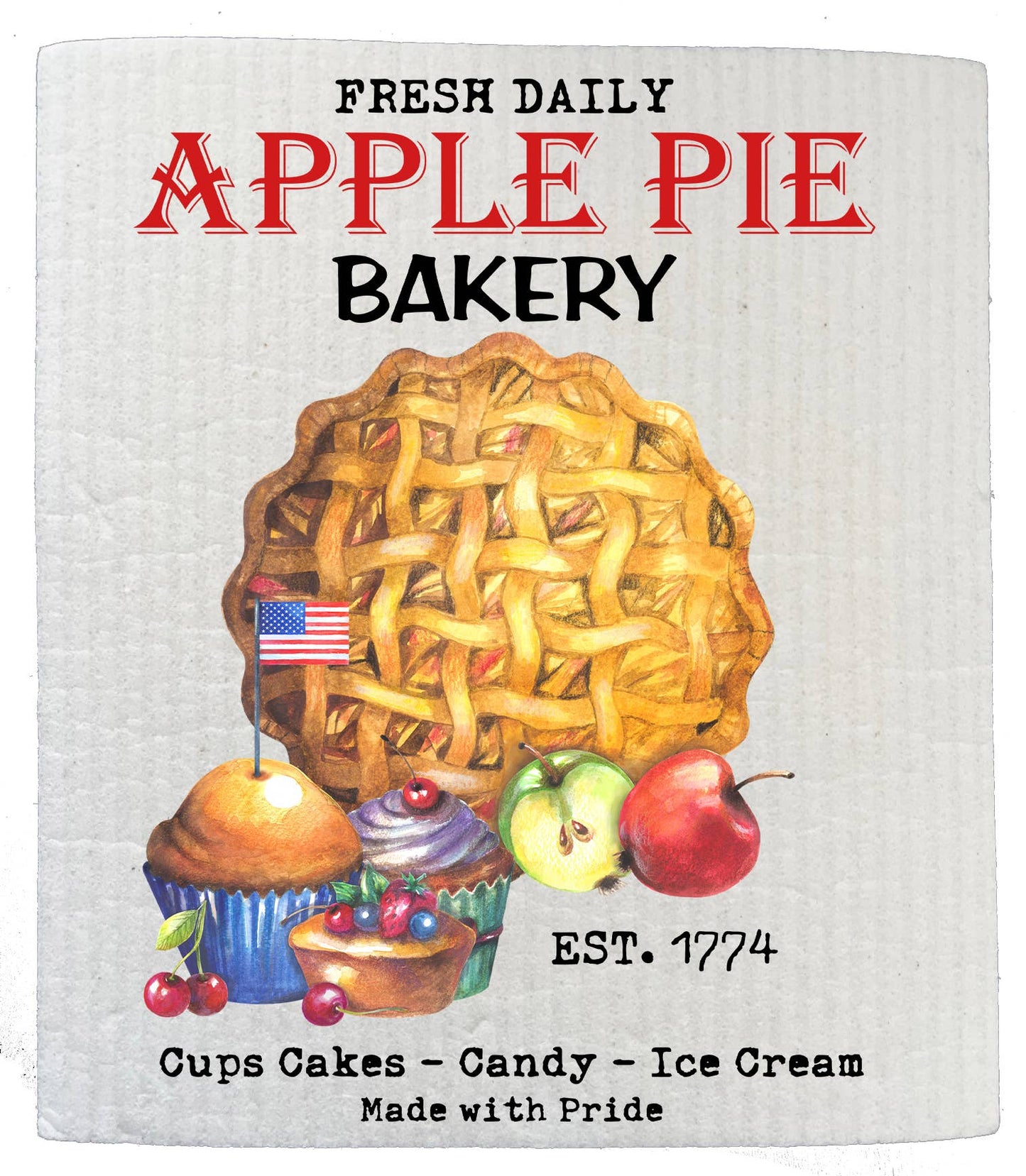 Set of 2 - Patriotic Apple Pie Bakery SWEDISH DISH CLOTH