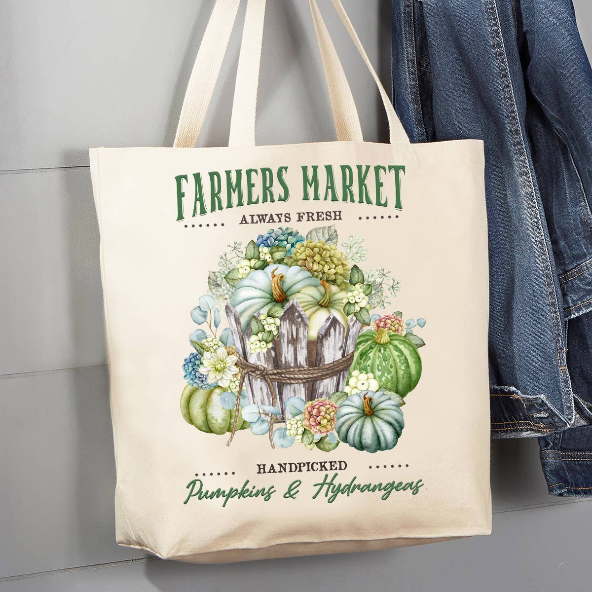 Autumn Fall Farmers Market Hydrangeas 12 oz Canvas Tote Bag