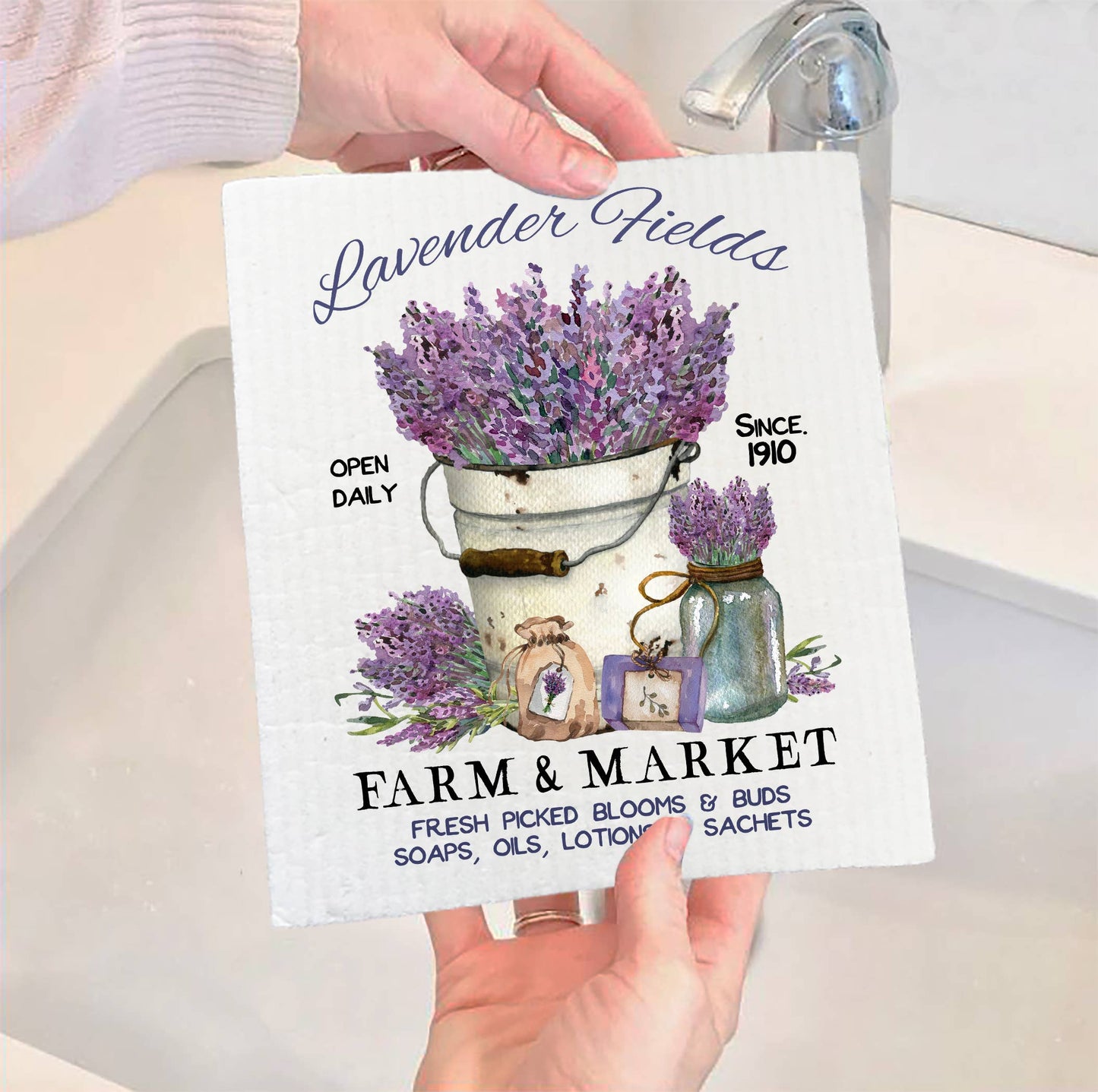 Set of 2 - Lavender Field Farm & Market Swedish Dish Cloth
