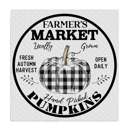 Set of 2 -  Fall Autumn Farmer Plaid Pumpkin SWEDISH DISH CLOTH