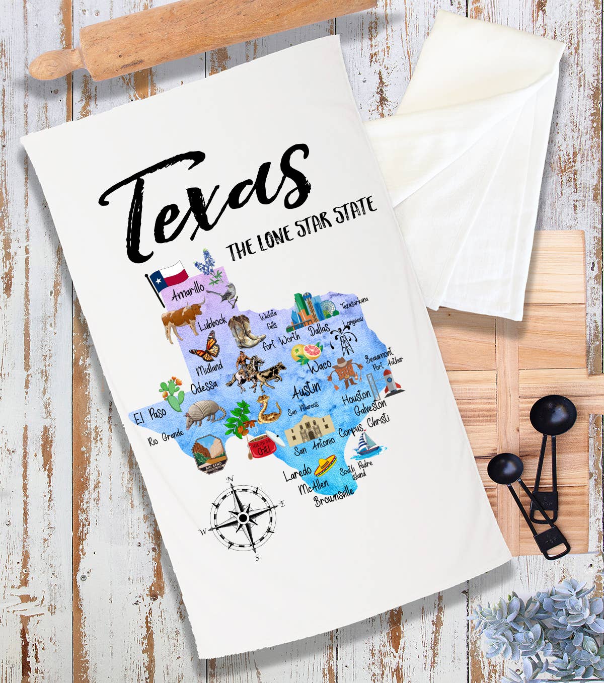 Texas State Map Souvenir Terry Cloth Towel