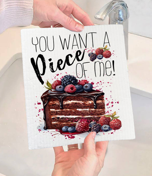 Set of 2 -  Want a Piece of Me Cake Funny SWEDISH DISH CLOTH