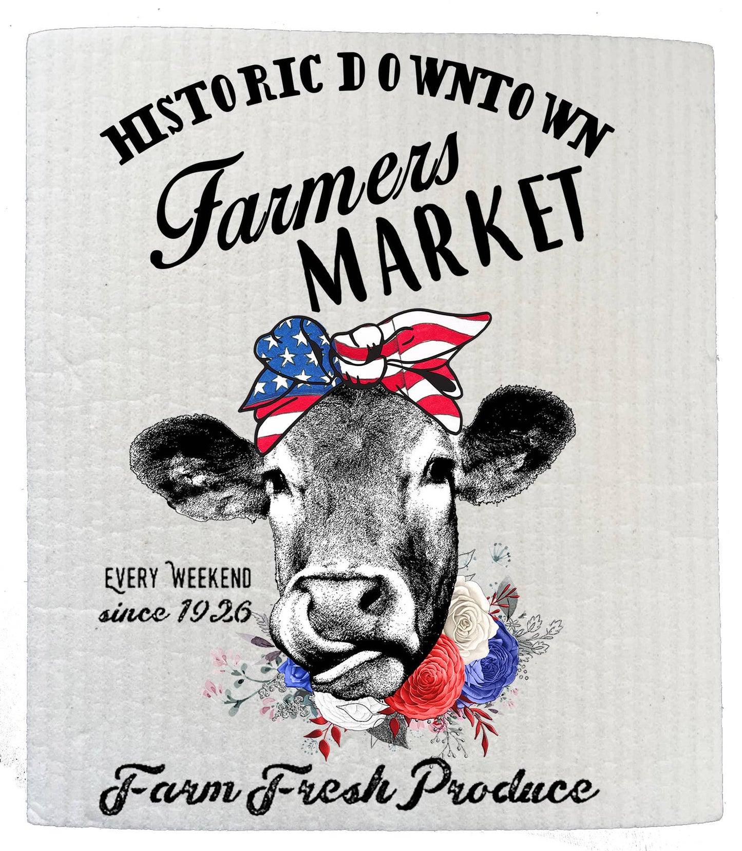Set of 2 - Farmers Market Patriotic Cow SWEDISH DISH CLOTH
