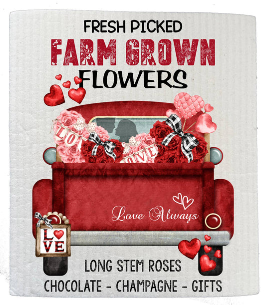 Set of 2 -  Valentine Red Pick Up Truck SWEDISH DISH CLOTHS