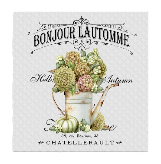 Set of 2 -  Hello Autumn Fall Paris France SWEDISH DISH CLOTH