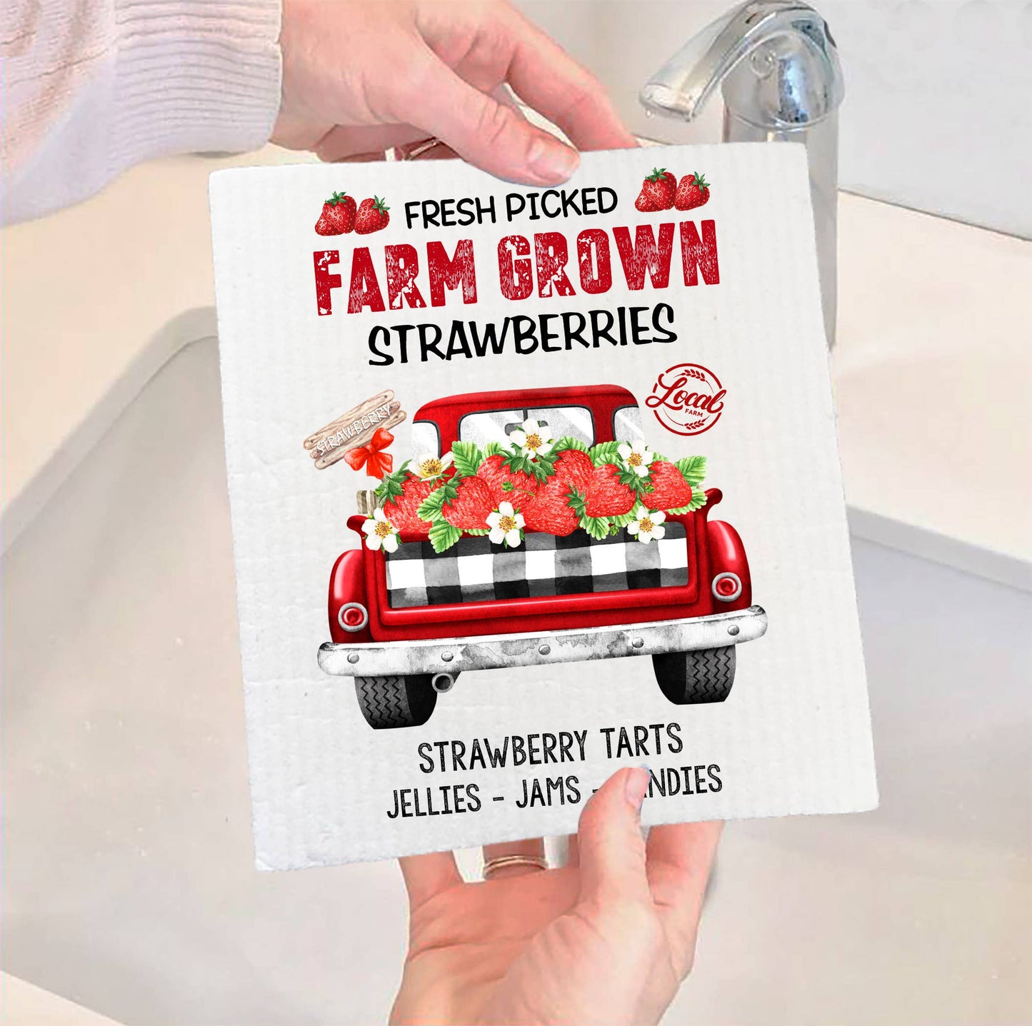 Set of 2 - Country Farm Fresh Strawberry Red Truck SWEDISH DISH CLOTH