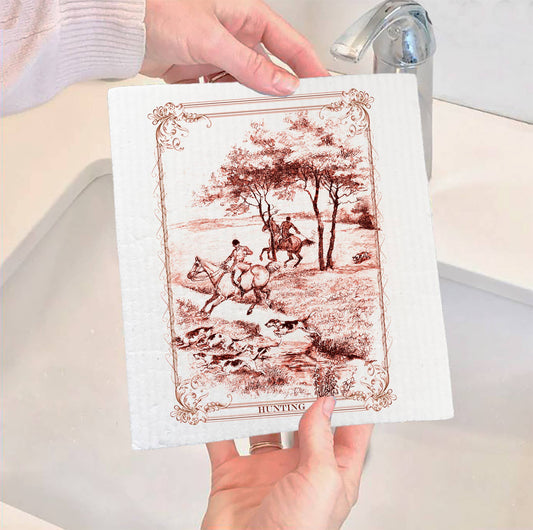Set of 2 -  Vintag English Fox Hunting Swedish Dishcloth