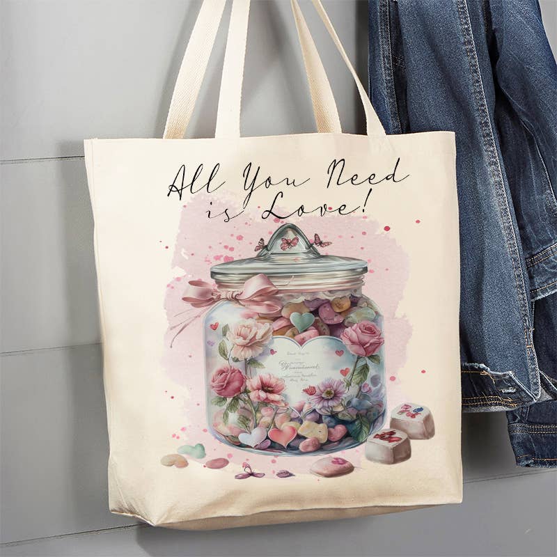 Valentine Candy Jar Need Love 12 oz Canvas Tote Bag
