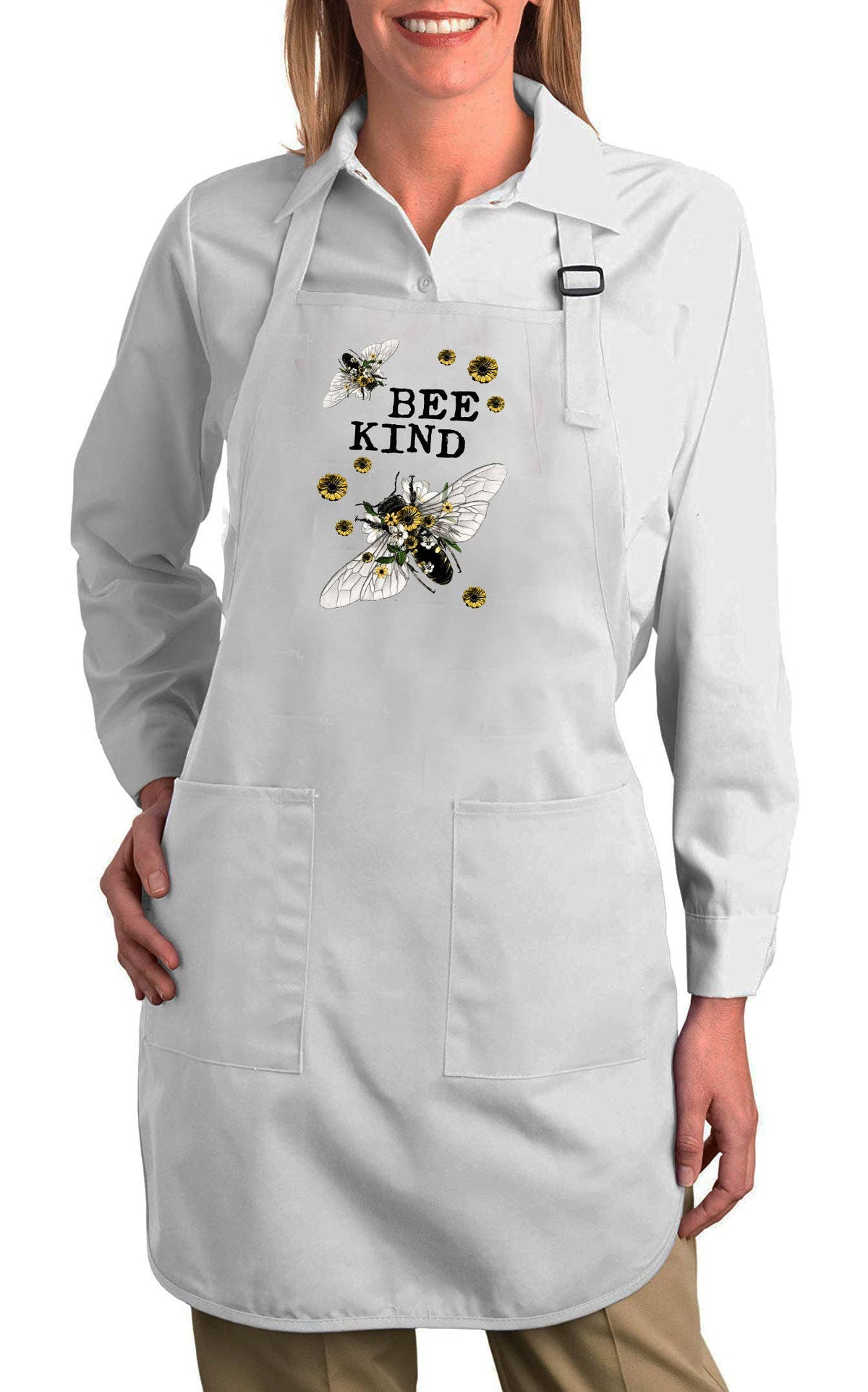 Bee Kind Flowers Vintage Bees Cotton Apron