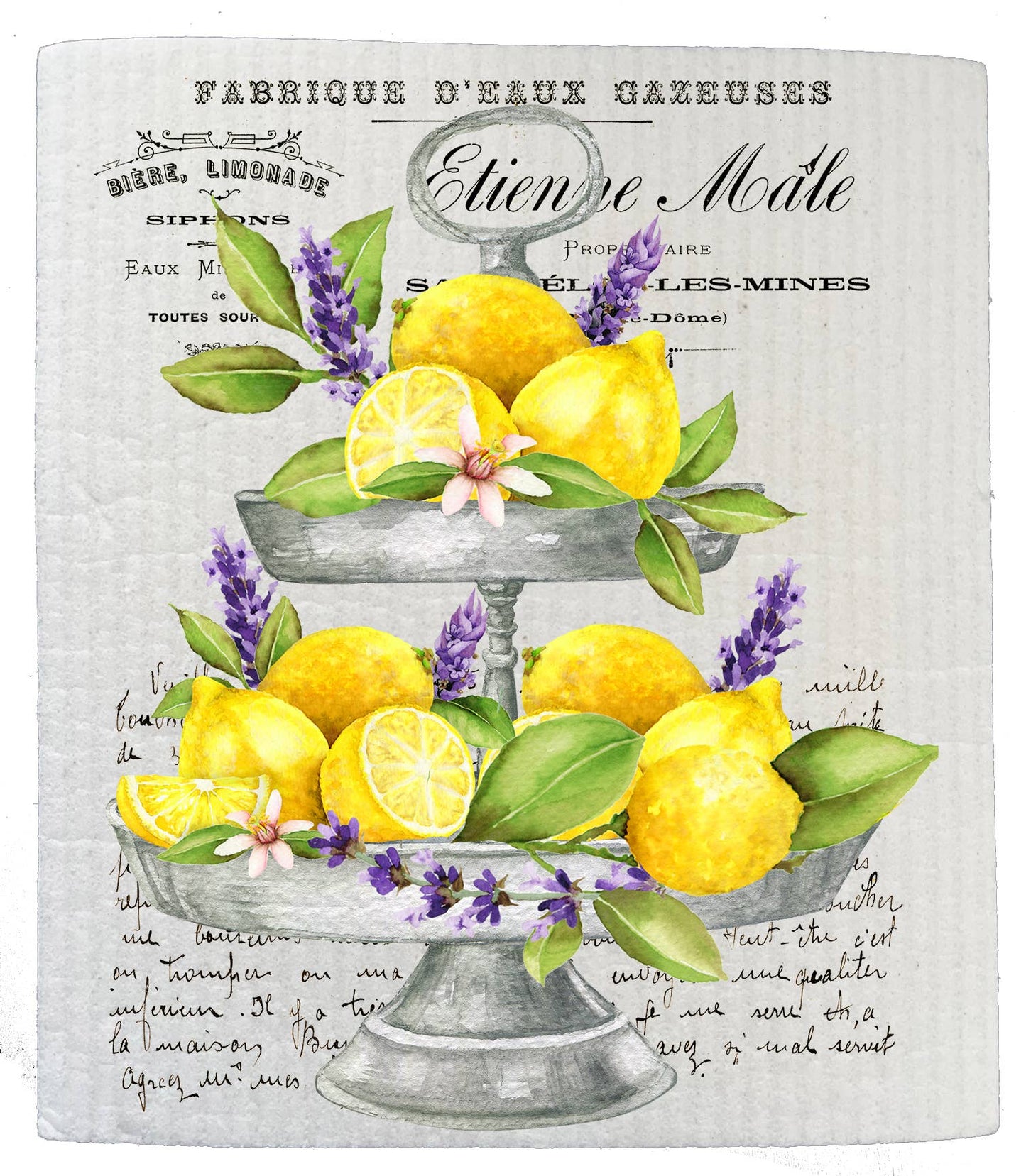 Set of 2 - Lemons and Lavender 2 Tier Tray Kitchen SWEDISH DISH CLOTHS