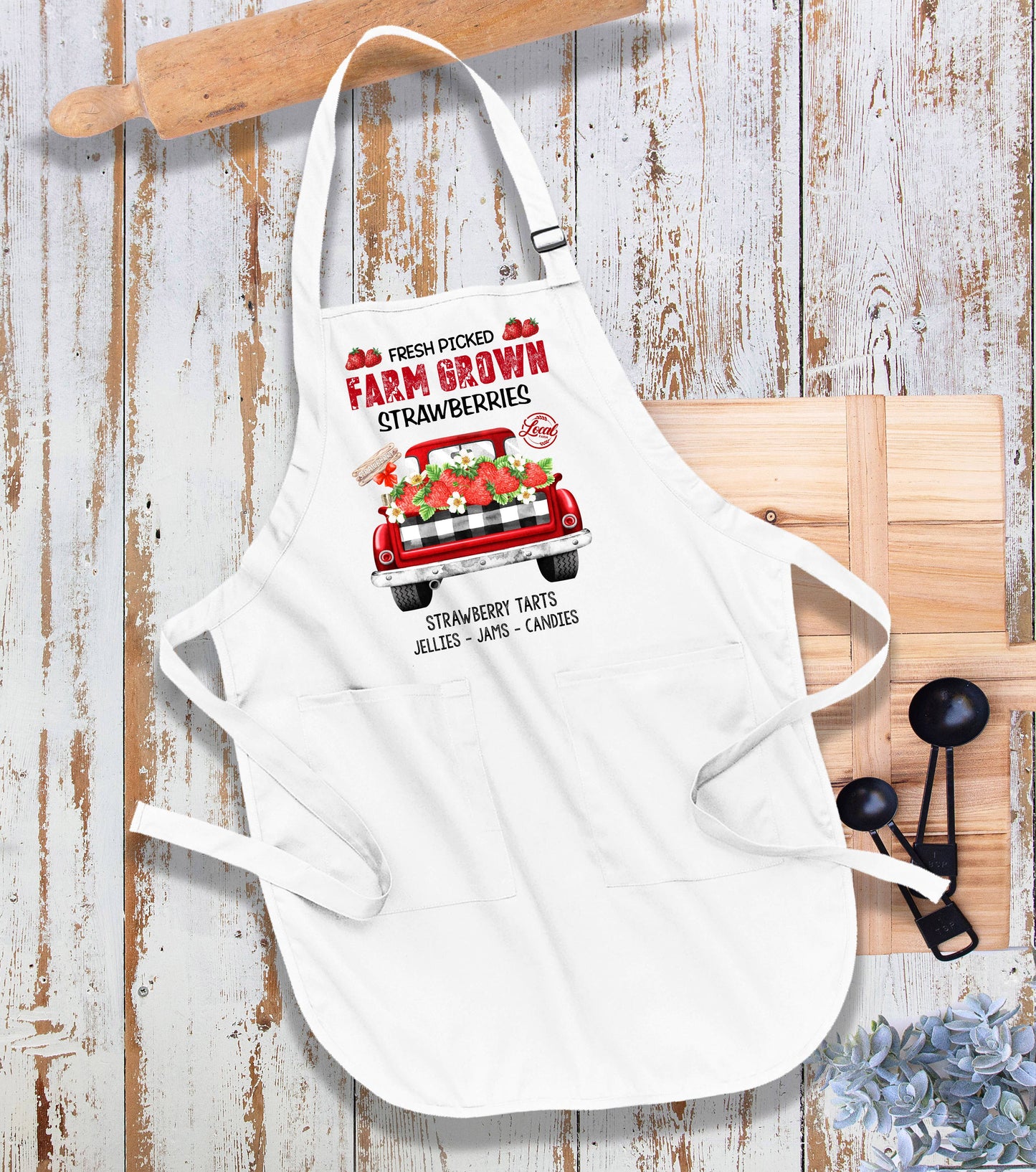Country Farm Fresh Strawberries Red Truck Cotton Apron