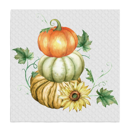 Set of 2 -  Fall Autumn Farmer Stack Pumpkin SWEDISH DISH CLOTH