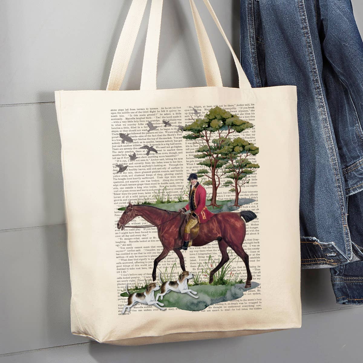 Vintage Fox Hunting Horses 12 oz Canvas Tote Bag