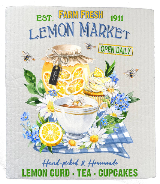 Set of 2 -  Farm Fresh Lemon Market Tea SWEDISH DISH CLOTHS