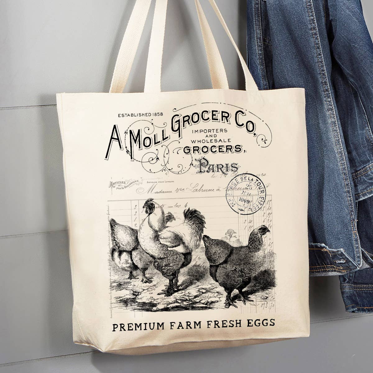 Vintage French Chickens 12 oz Canvas Tote Bag