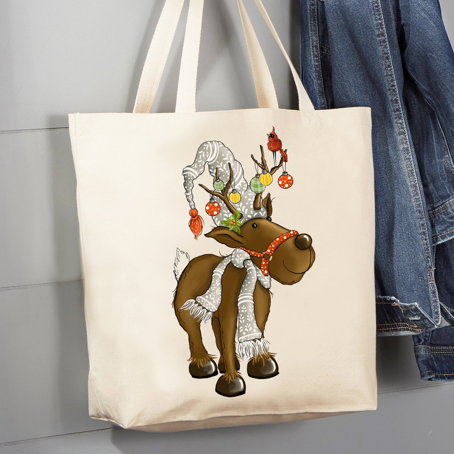 Christmas Cute Reindeer 12 oz Canvas Tote Bag