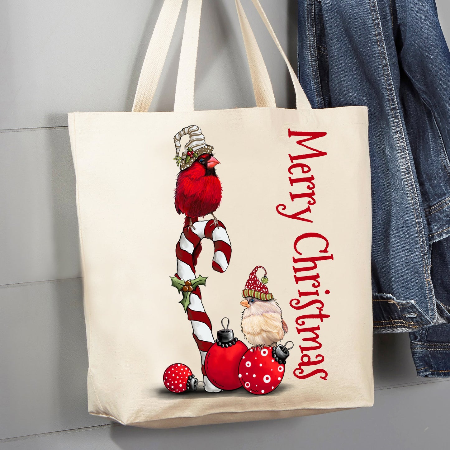 Christmas Red Cardinal 12 oz Canvas Tote Bag