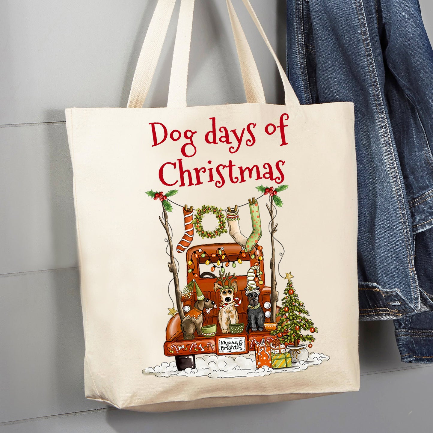 Dog Days of Christmas 12 oz Canvas Tote Bag