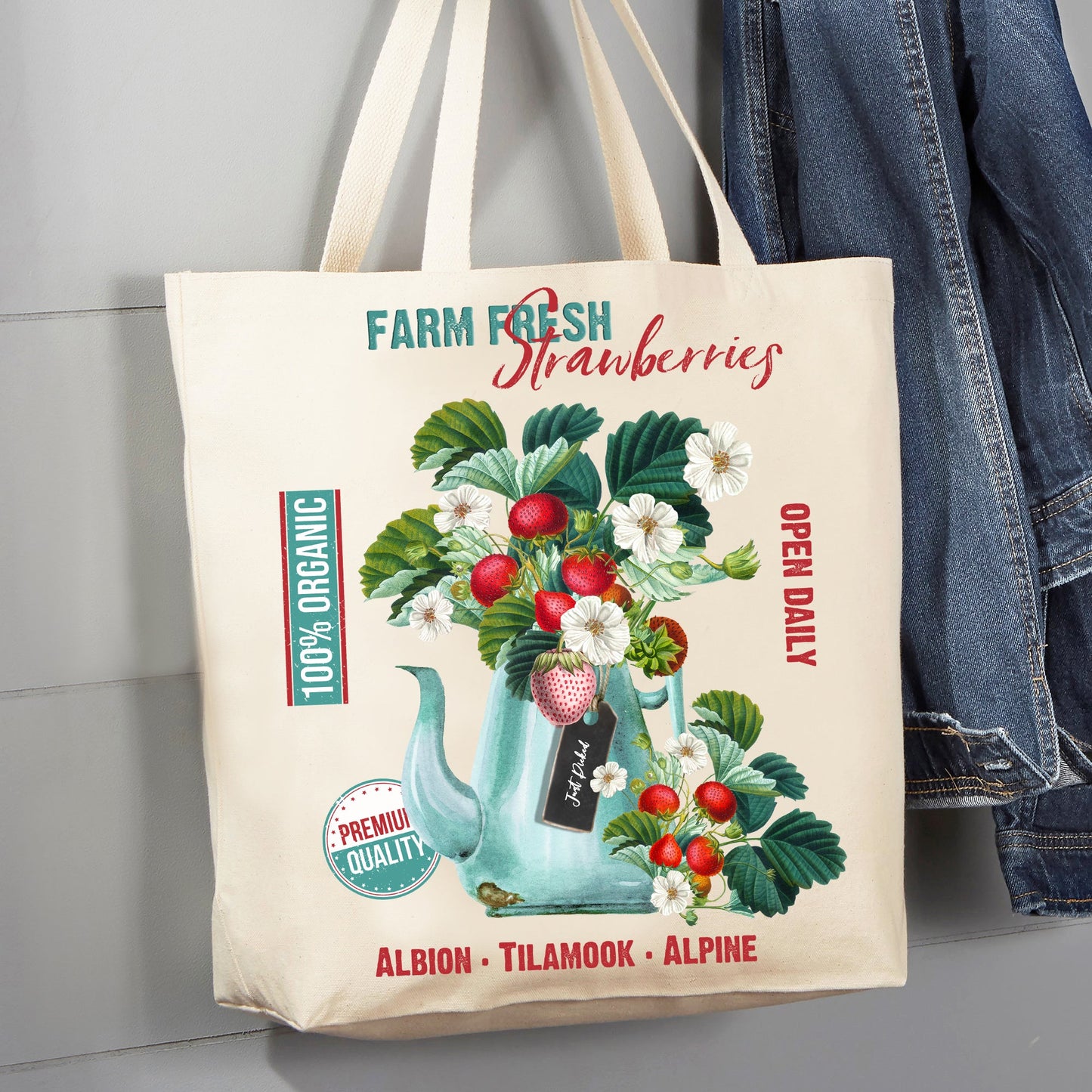 Farm Fresh Strawberries Farmers Market 12 oz Canvas Tote Bag