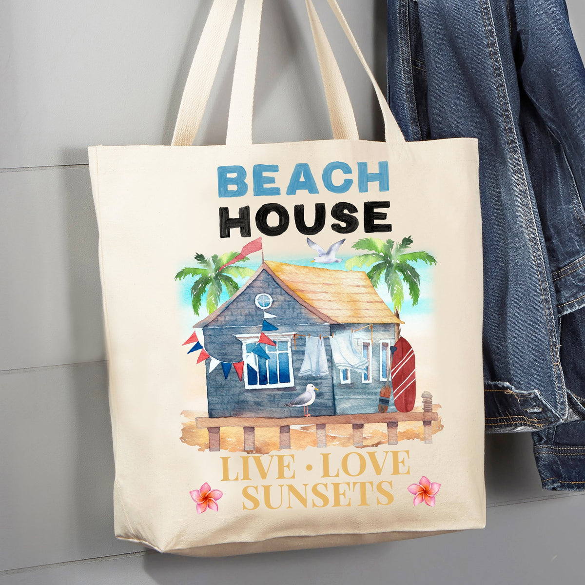 Beach House Sunsets Love Ocean 12 oz Canvas Tote Bag