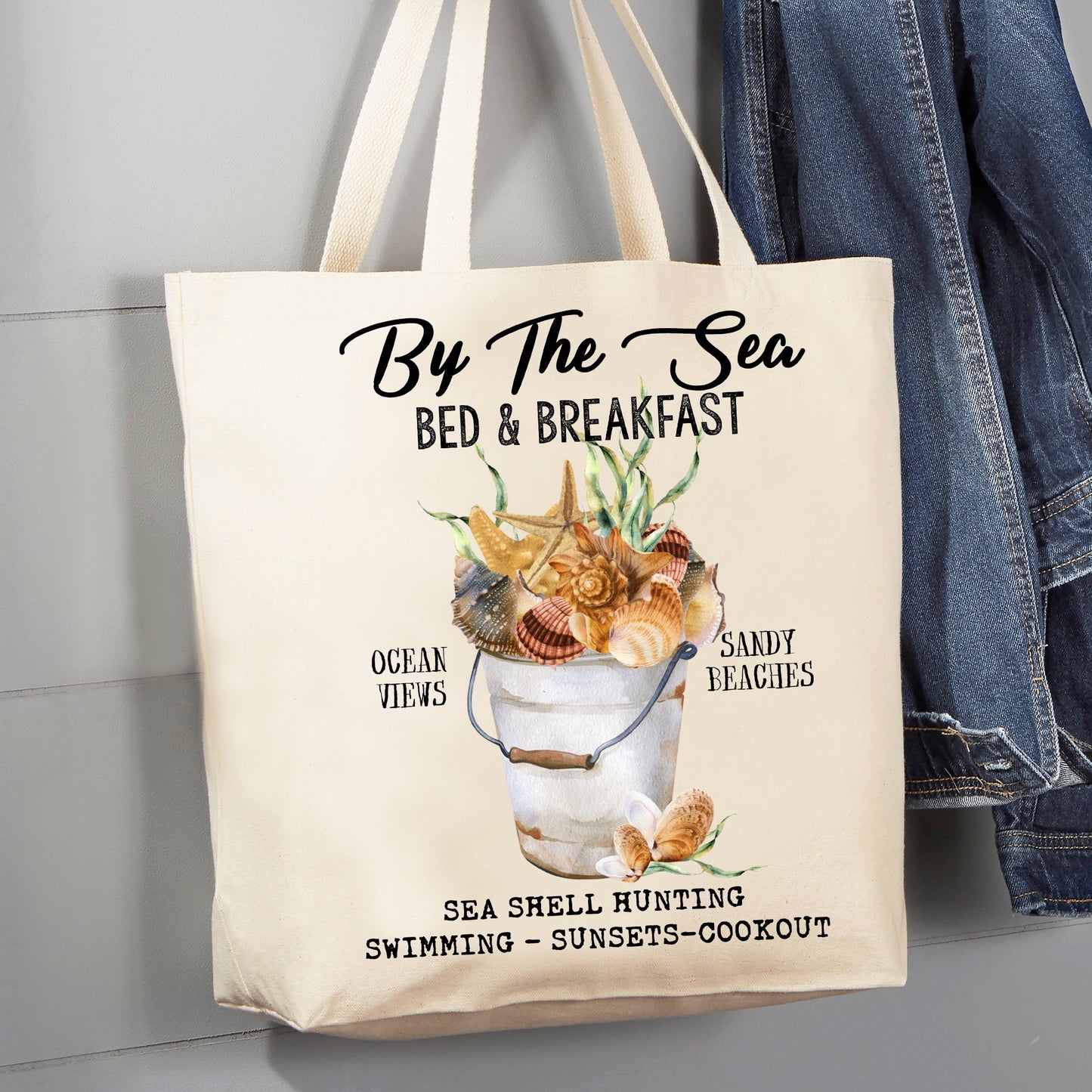 By The Sea Bed & Breakfast Beach Ocean 12 oz Canvas Tote Bag