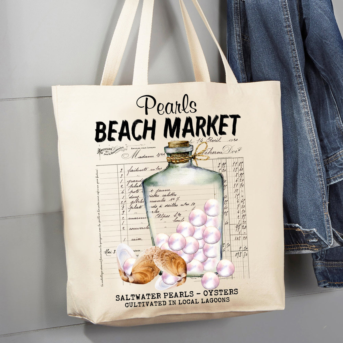 Pearls Beach Market Ocean Oysters 12 oz Canvas Tote Bag