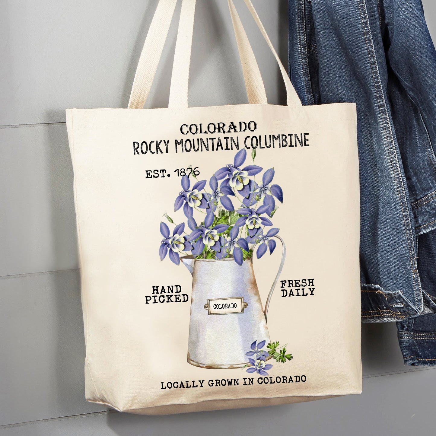 Colorado State Flower Columbine Souvenir 12 oz Canvas Tote Bag