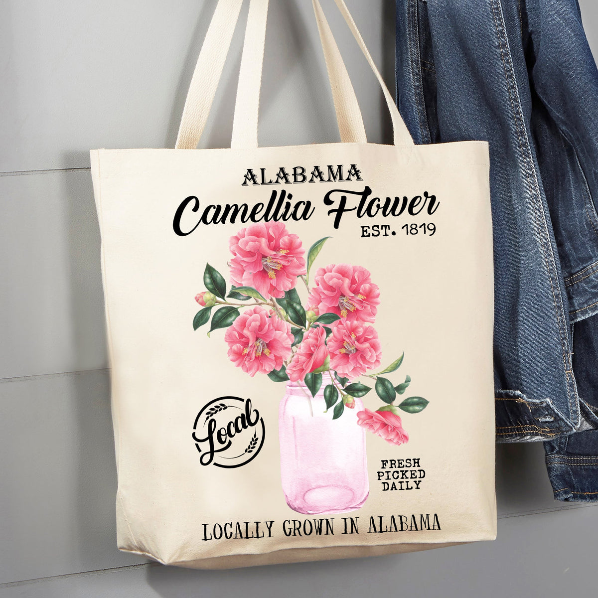 Alabama State Flower Camellia Souvenir 12 oz Canvas Tote Bag