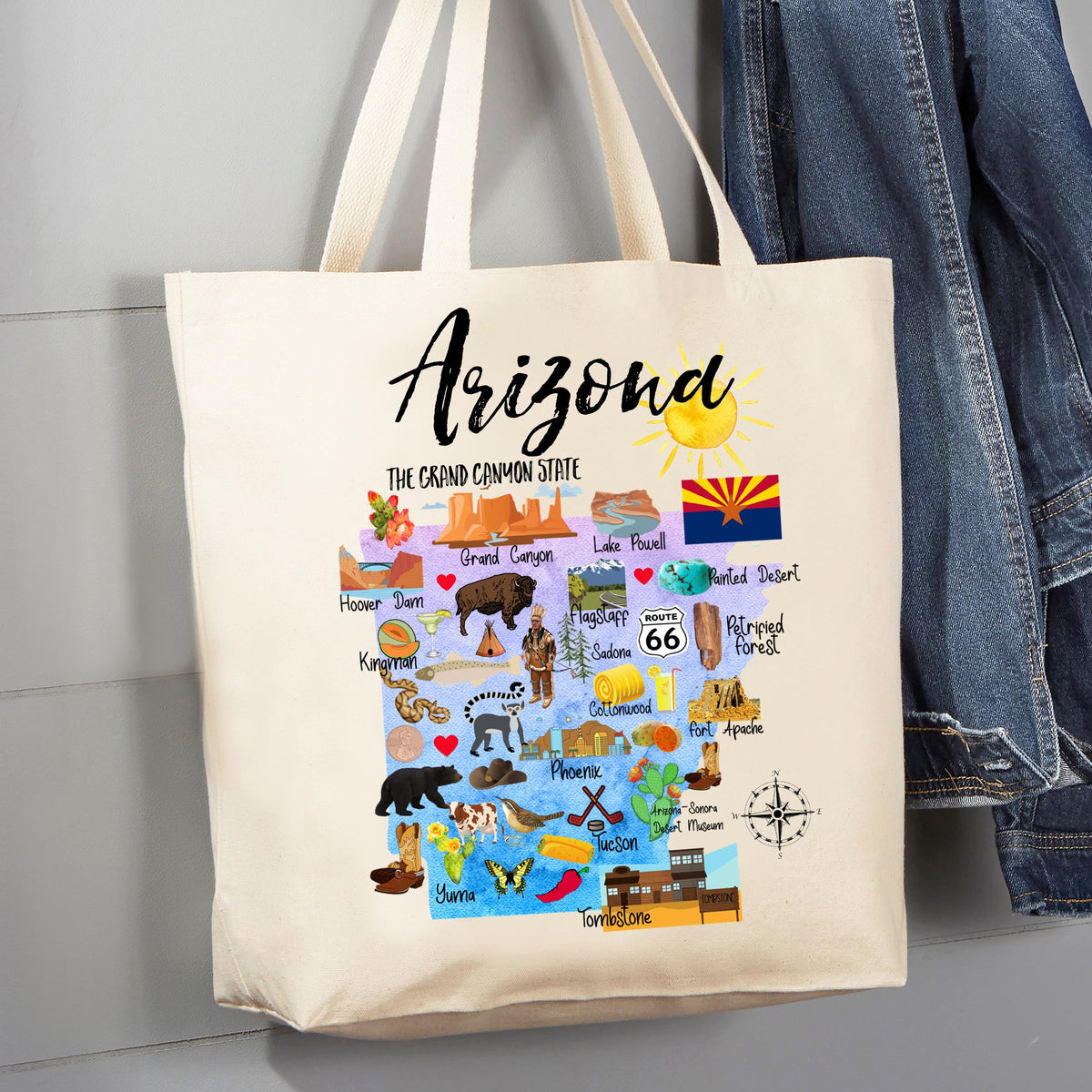 Arizona State Map Souvenir 12 oz Canvas Tote Bag