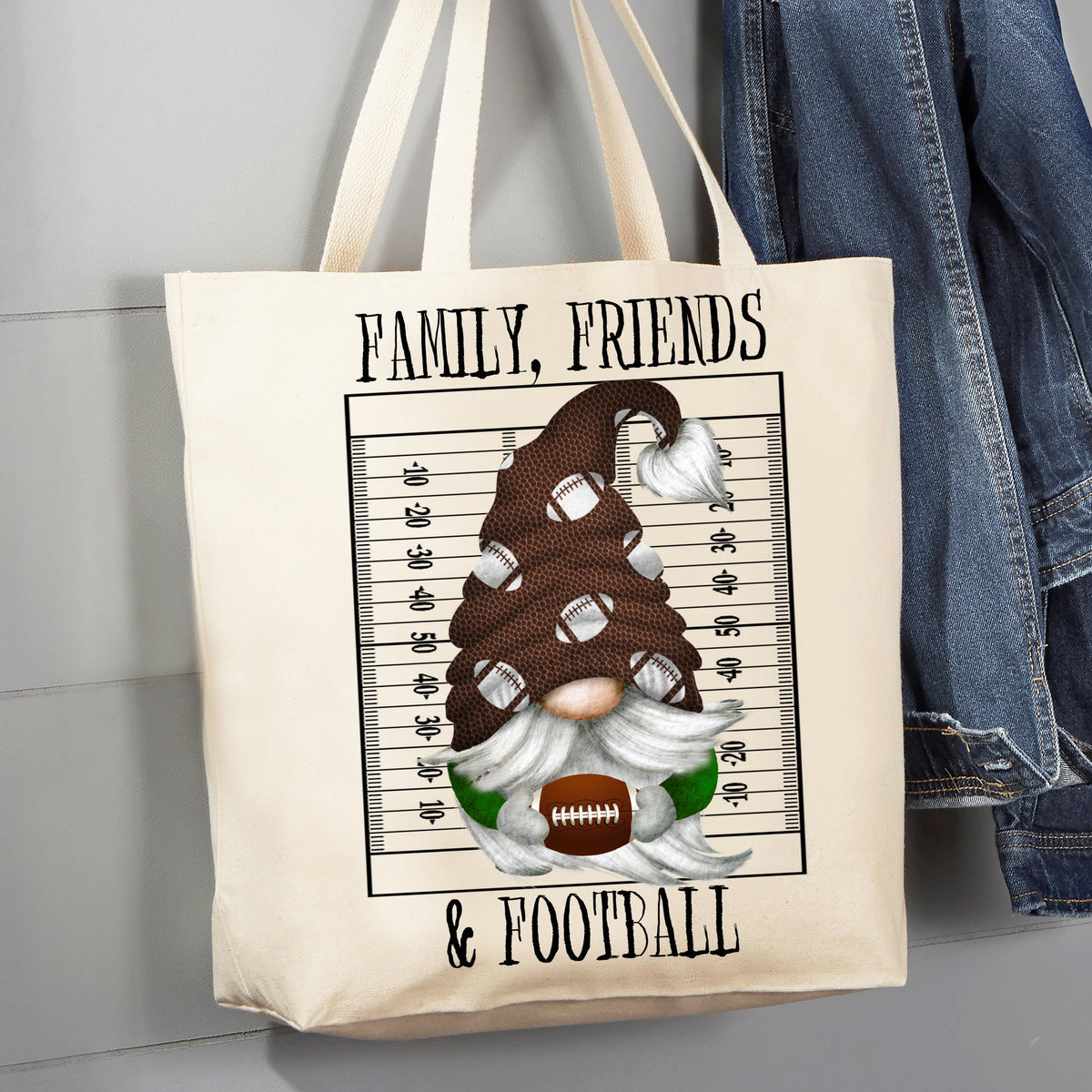 Gnome Football Family Friends & Football 12 oz Canvas Tote Bag