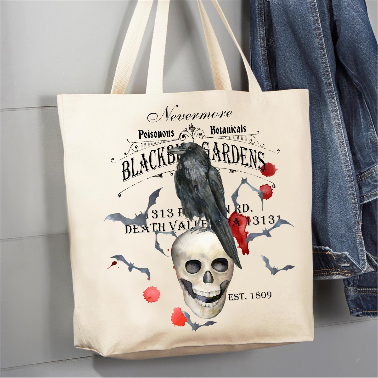 Blackbird Garden Crow Halloween 12 oz Canvas Tote Bag