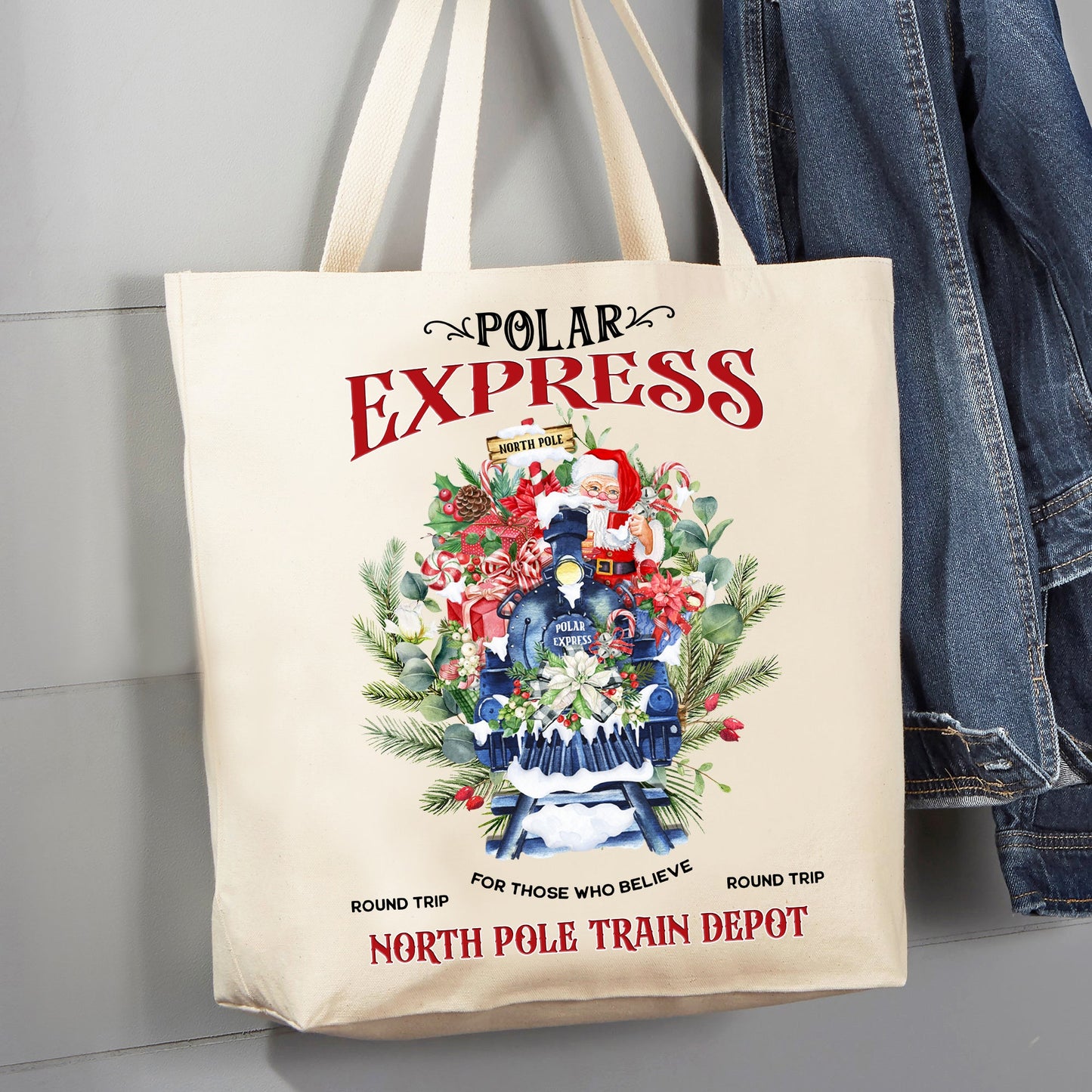 Christmas Polar Express Train 12 oz Canvas Tote Bag
