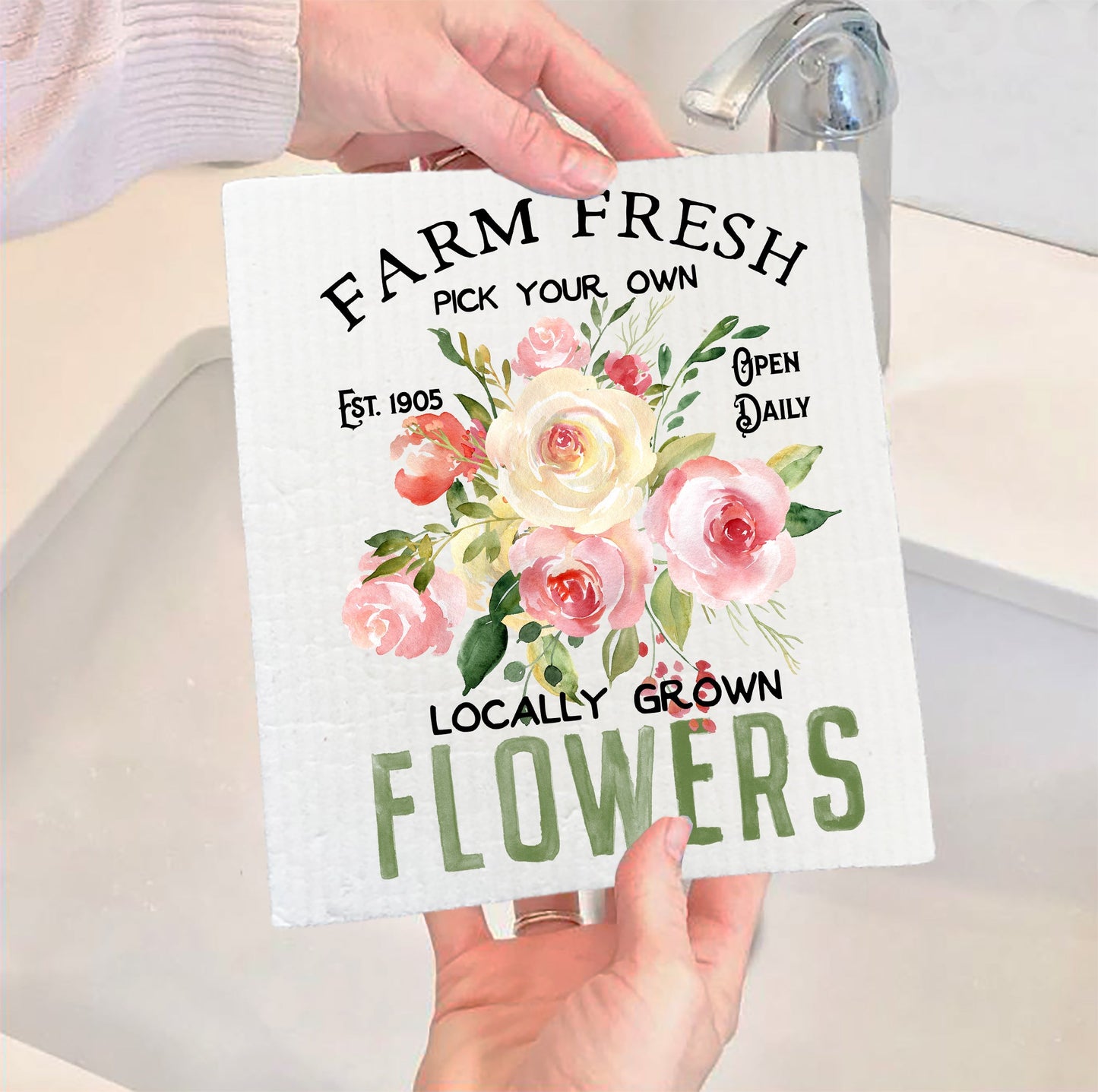 Set of 2 - Farm Fresh Roses Spring SWEDISH DISH CLOTH