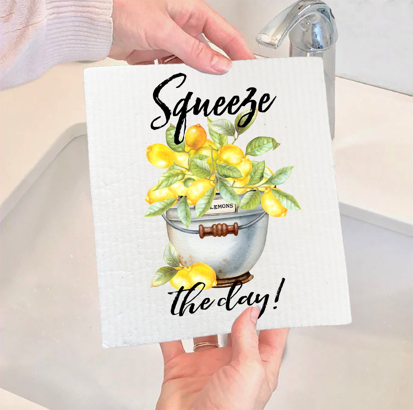 Set of 2 - Squeez the Day Bucket of Lemons Swedish Dish Cloth