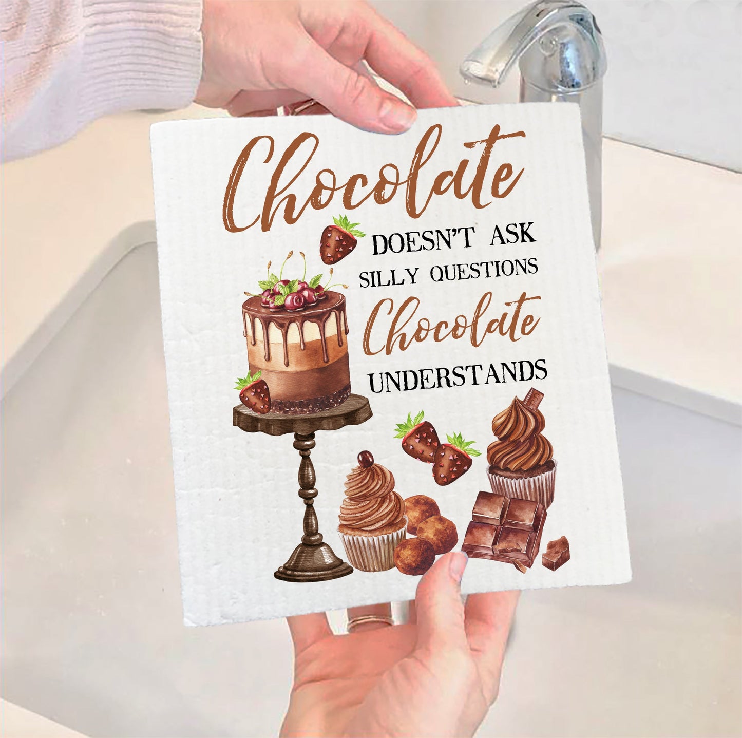 Set of 2 - Chocolate doesn't ask questions Chocolate understands Swedish Dish Cloth