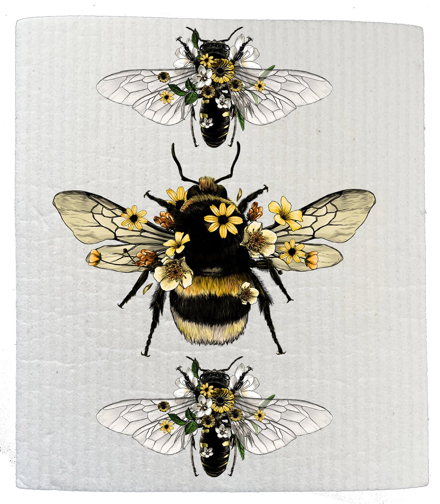 Set of 2 - Vintage Bees Flowers Insect Kitchen SWEDISH DISH CLOTHS