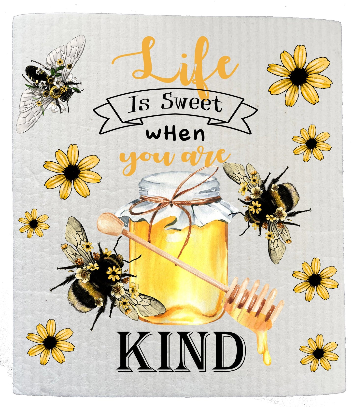 Set of 2 - Life is Sweet When you are Kind Bees Honey Kitchen SWEDISH DISH CLOTHS