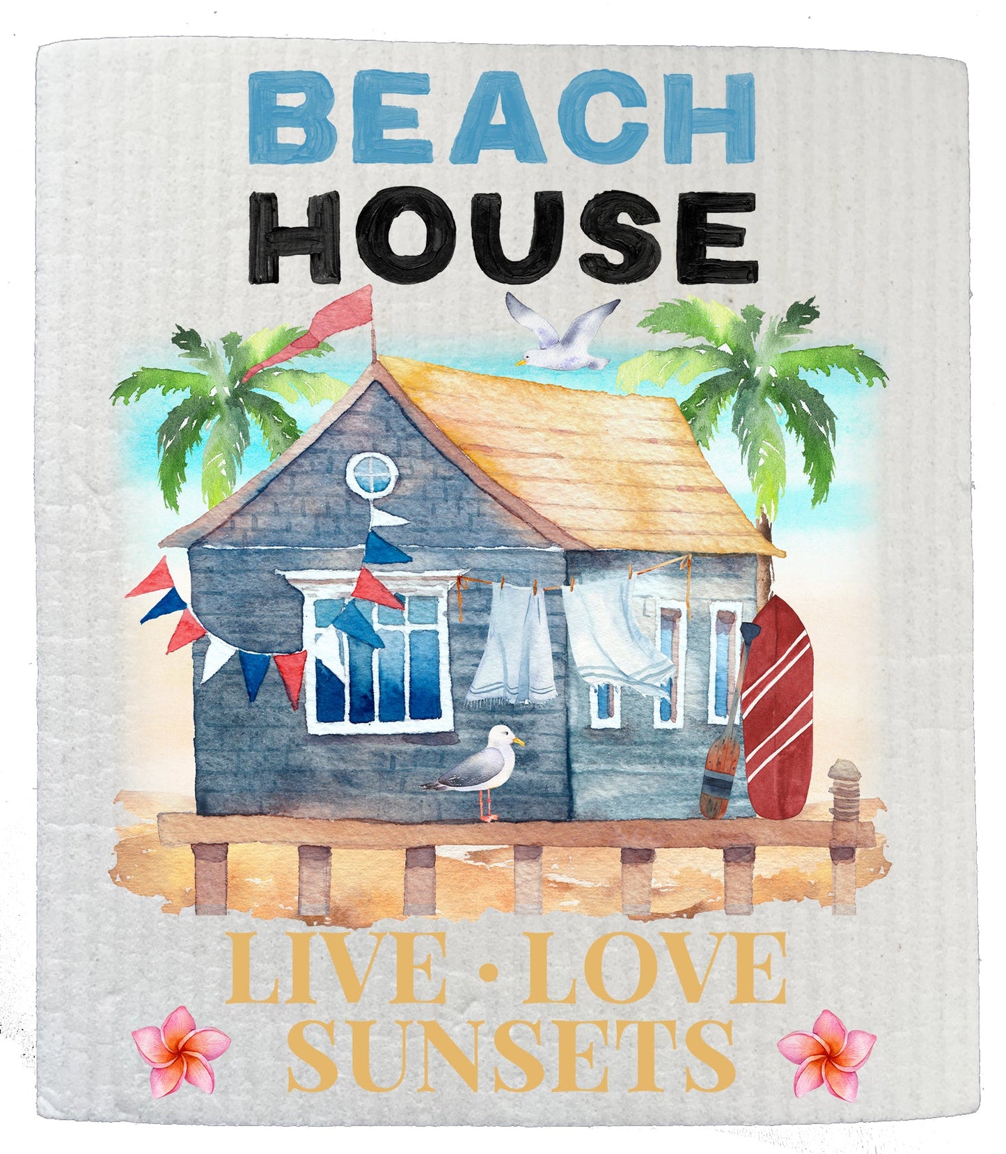 Set of 2 - Beach House Sunsets Love Ocean SWEDISH DISH CLOTH