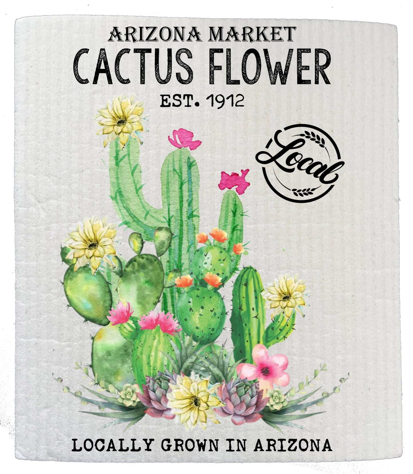 Set of 2 - Arizona State Cactus Flower Souvenir Kitchen SWEDISH DISH CLOTH