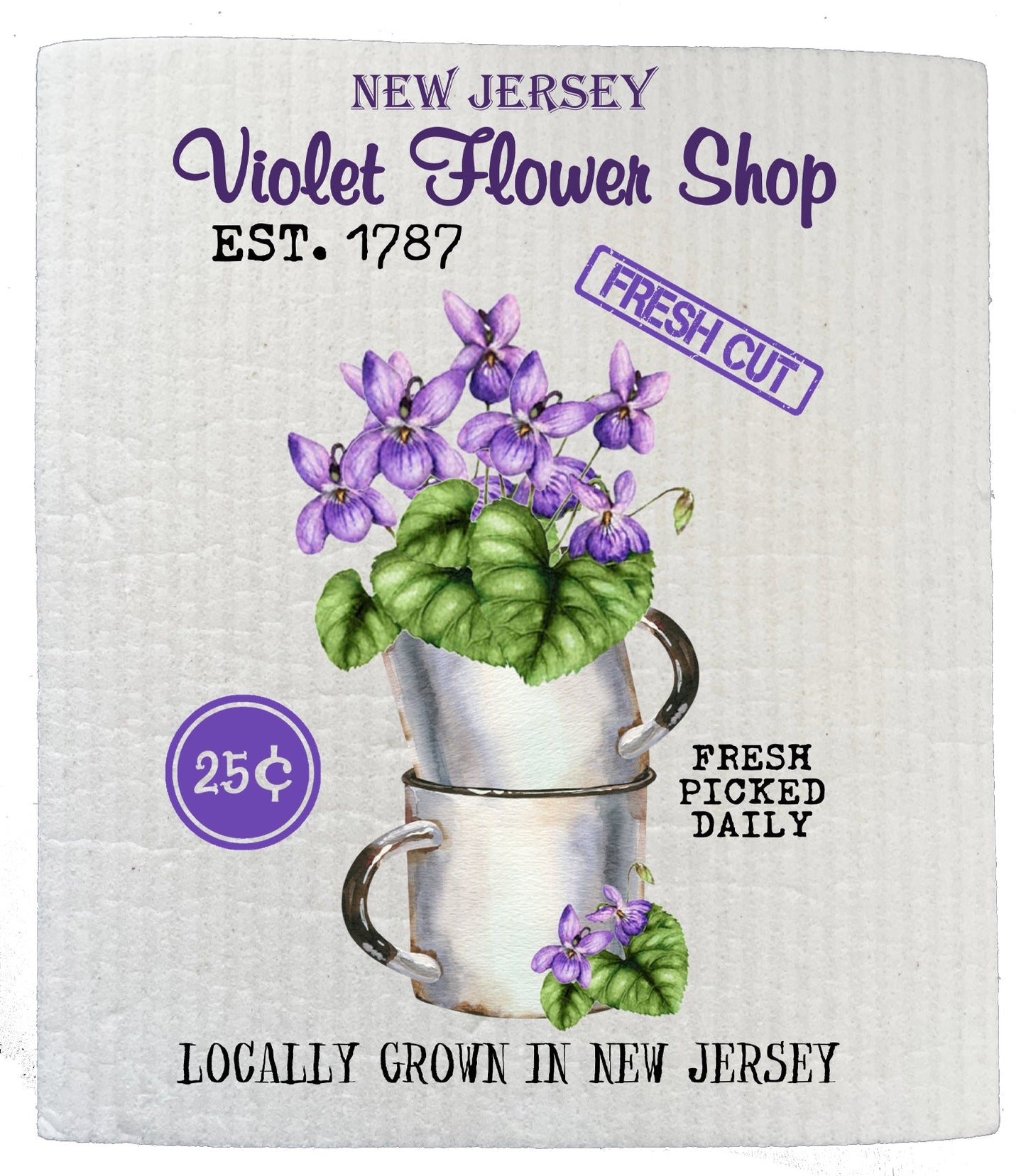 Set of 2 - New Jersey State Flower Purple Violet Souvenir Kitchen SWEDISH DISH CLOTH