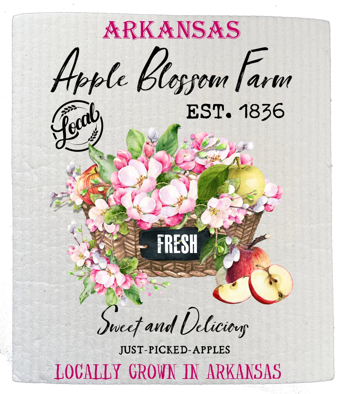 Set of 2 - Arkansas State Flower Apple Blossom Souvenir Kitchen SWEDISH DISH CLOTH
