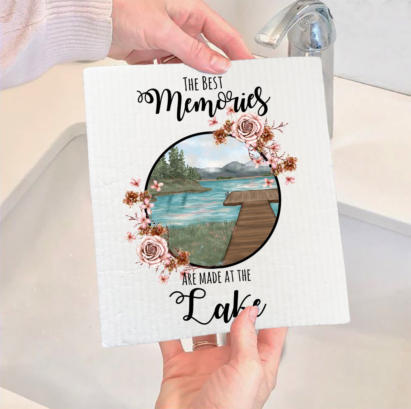 Set of 2 - Best Memories at the Lake Swedish Dish Cloth